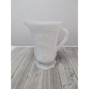 Vintage Anchor Hocking White Milk Glass 6 3/4" Pitcher Grapes Pattern